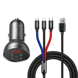 АЗУ на 2 USB 3 в 1 (Lightning + Type-C + Micro USB) 4.8A Baseus TZССBX-OG